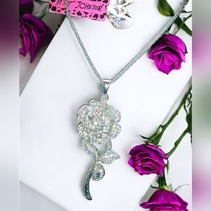 Silver plated Crystal Rose pendant necklace BOGO
